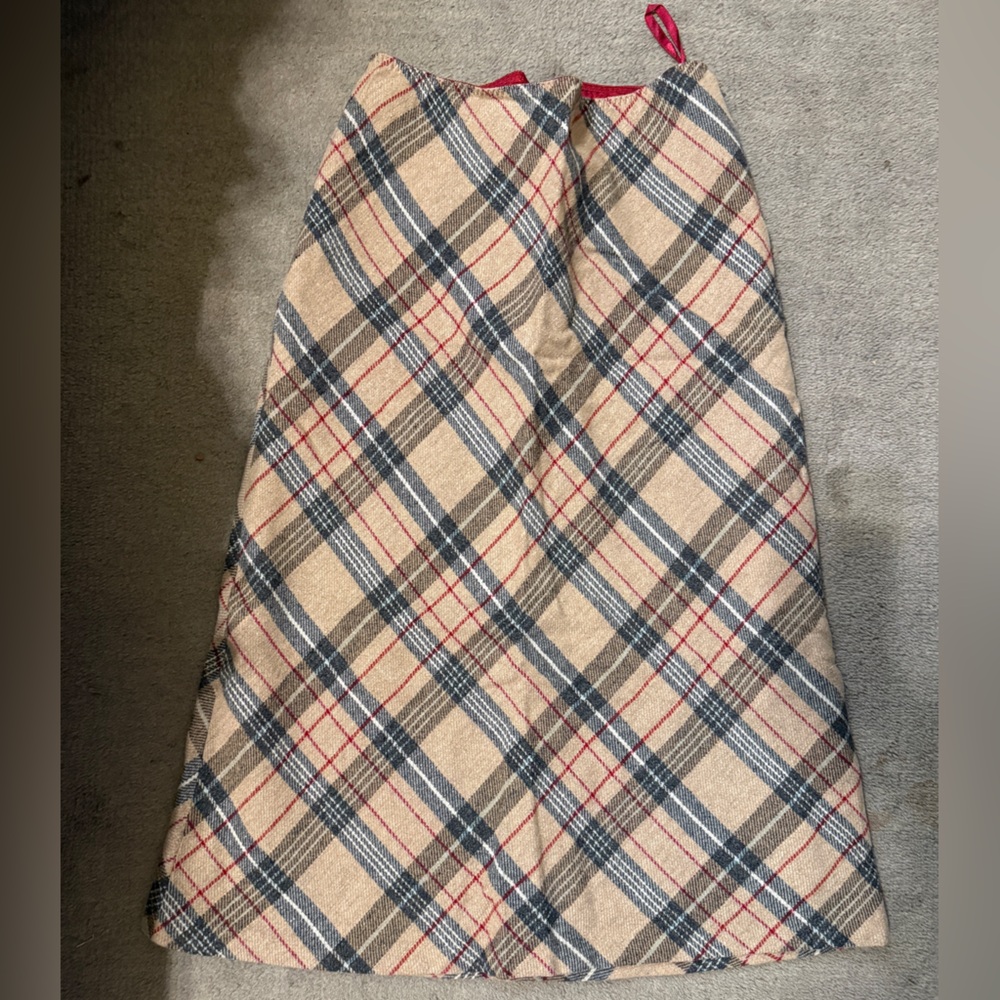GAP Plaid Midi Skirt Red Blue Size 2 Wool Blend A-Line Skirt